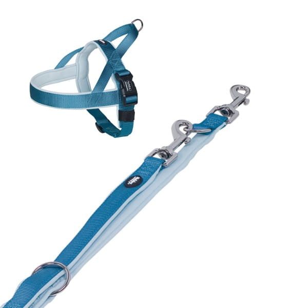 Hundegeschirr und Leine Set "Classic Preno", hellblau, L